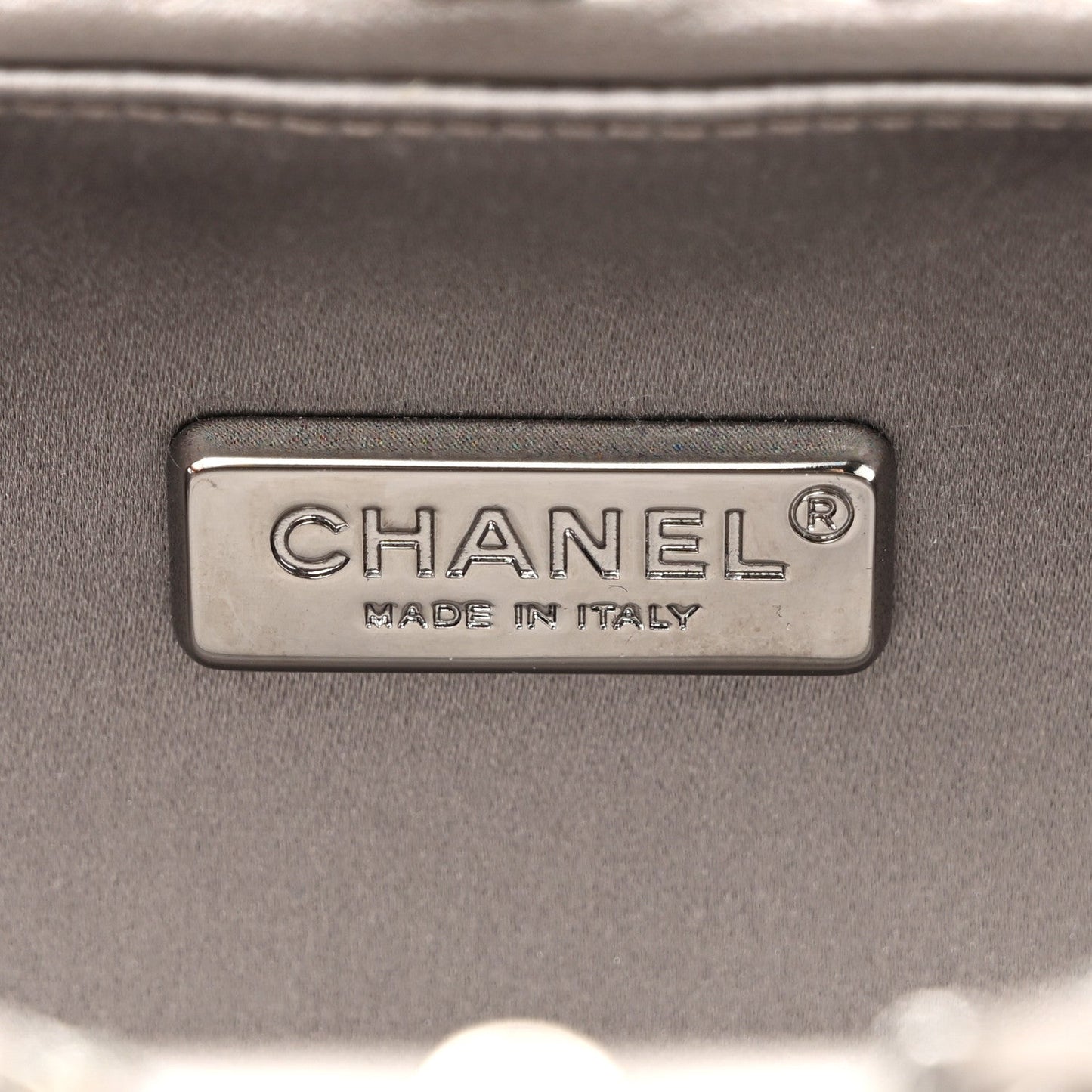 Lambskin Quilted CC Studded Chain Around Clutch Grey