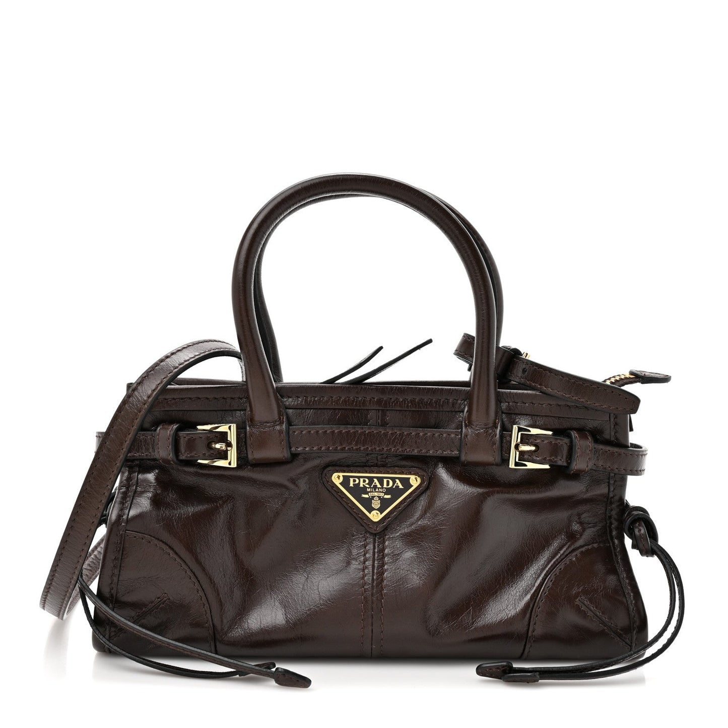 Glossy Calfskin Triangle Mini Bonnie Shoulder Bag Moro