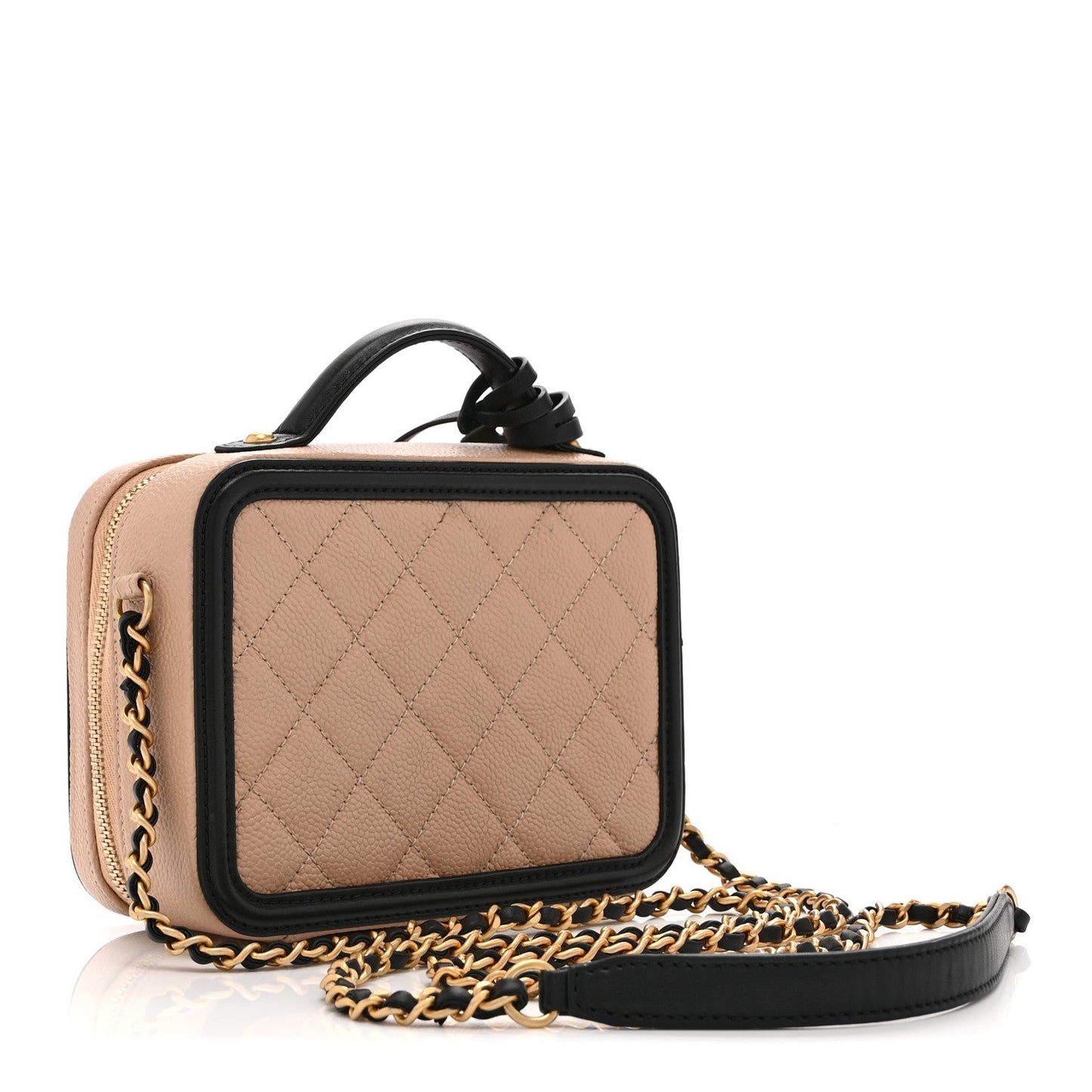 Caviar Quilted Small CC Filigree Vanity Case Beige Black