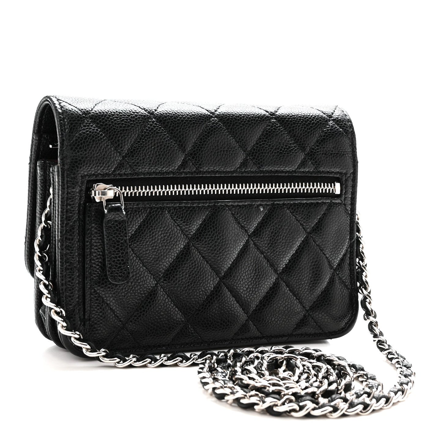 Caviar Quilted Mini Wallet On Chain WOC Black