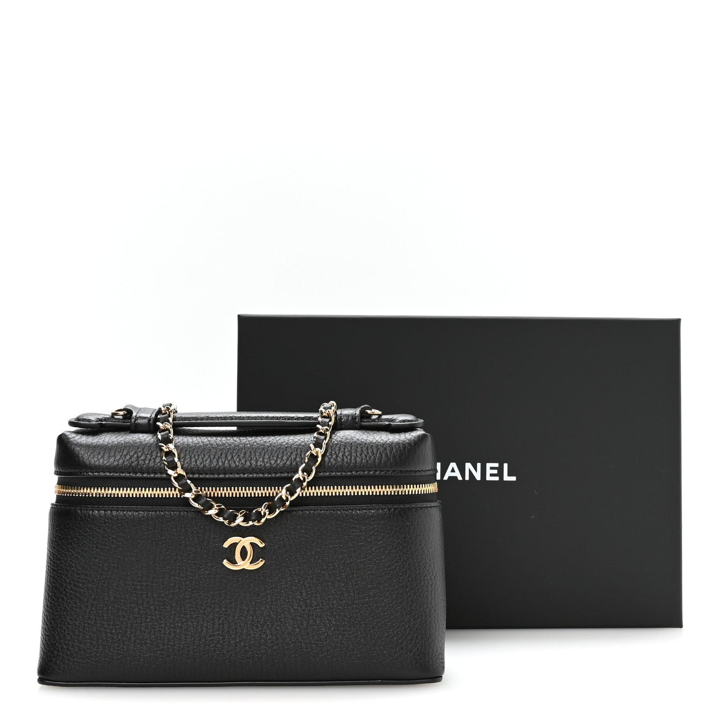 Grained Calfskin Small Supple Trapeze Vanity With Chain Black