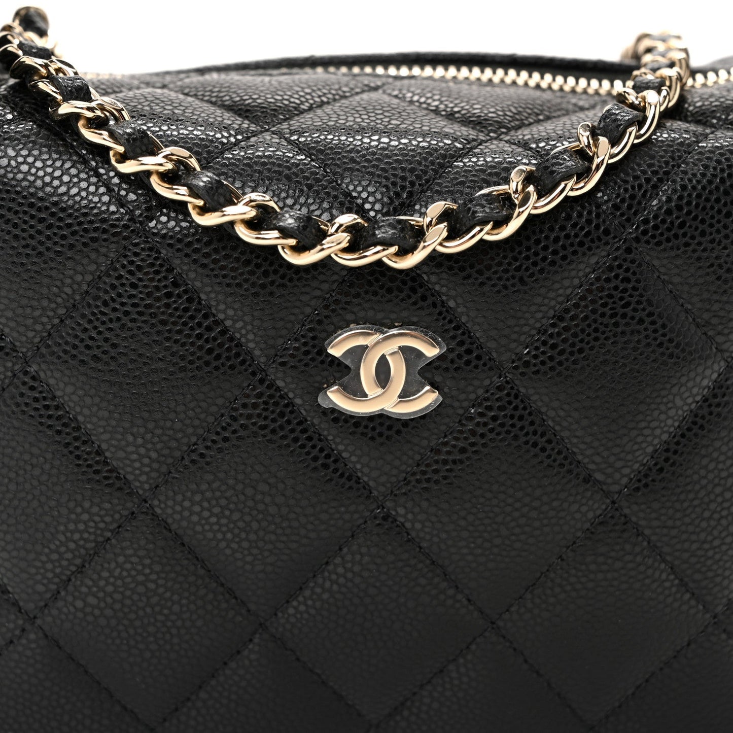 Caviar Quilted Hobo Clutch With Chain  Black