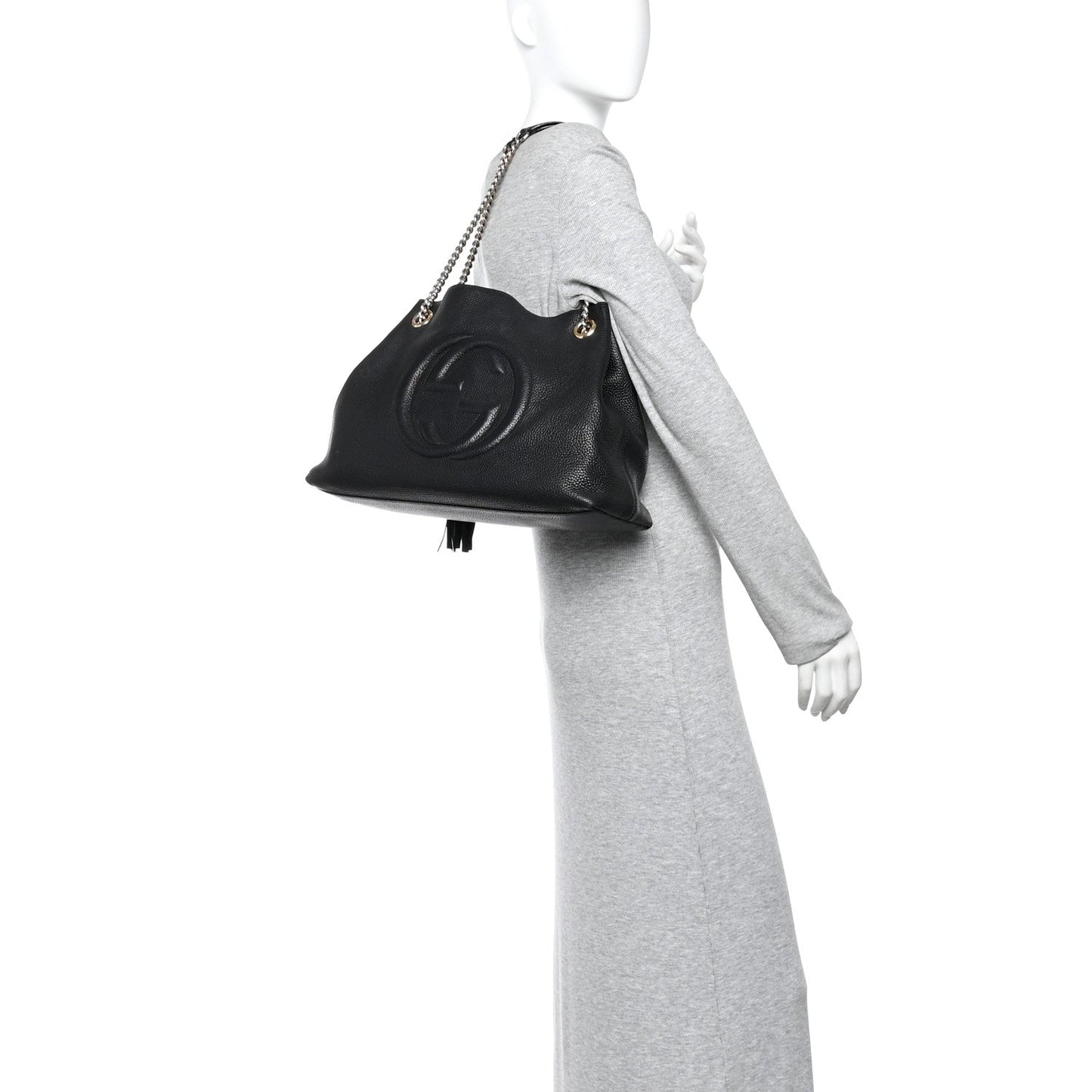 Pebbled Calfskin Medium Soho Chain Shoulder Bag Black