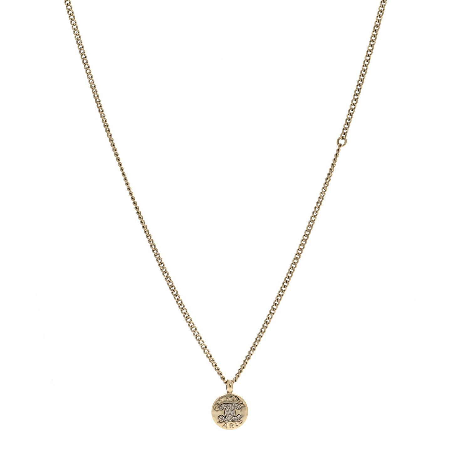 Metal Crystal CC Round Pendant Necklace Gold