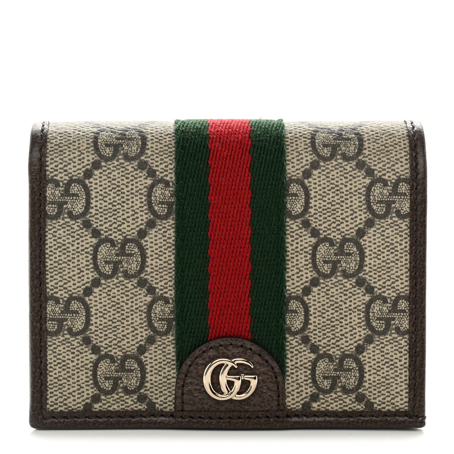 GG Supreme Monogram Web Ophidia Small Wallet Beige Dark Brown