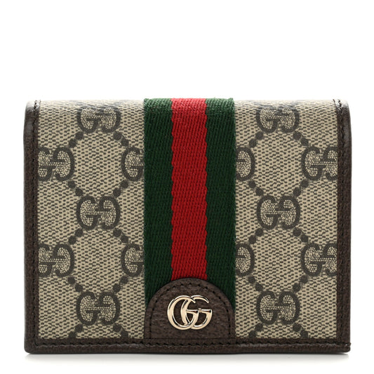 GG Supreme Monogram Web Ophidia Small Wallet Beige Dark Brown