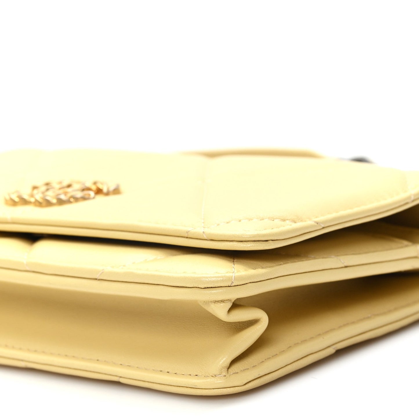 Lambskin Quilted Chanel 19 Wallet On Chain WOC Yellow