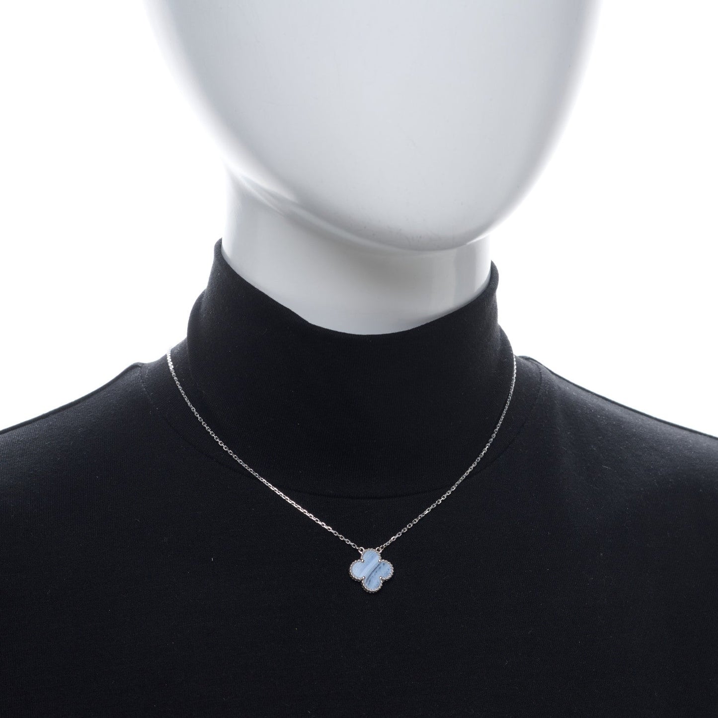 18k White Gold Chalcedony Vintage Alhambra Pendant Necklace