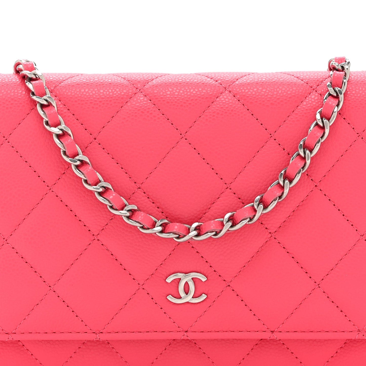 Caviar Quilted Wallet On Chain WOC Dark Pink