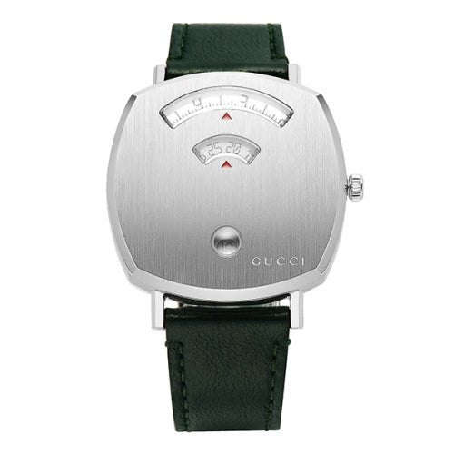 Gucci Grip Quartz Silver Dial Green Leather Strap Unisex Watch - YA157406