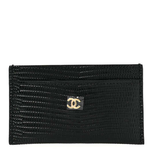 Calfskin Lizard Embossed Card Holder Black