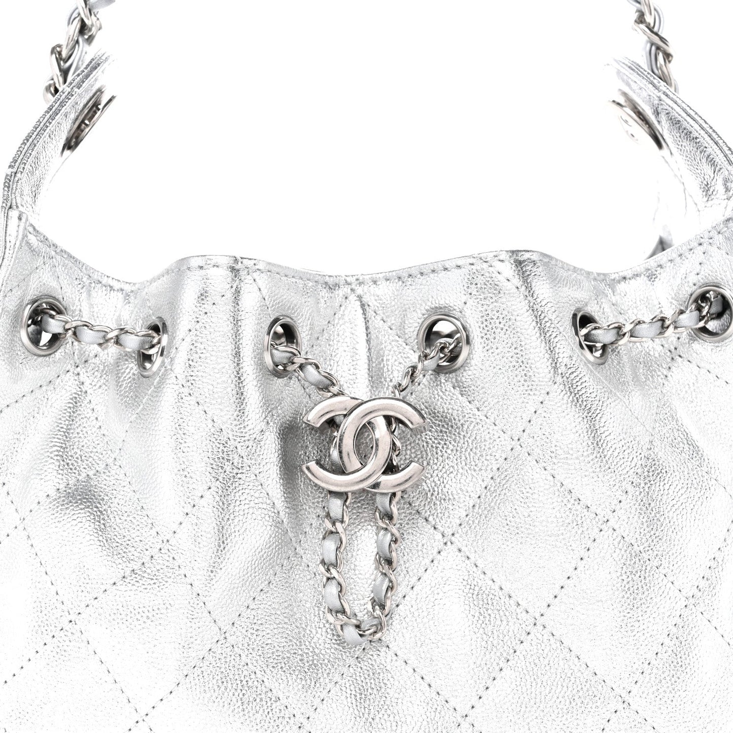 Metallic Caviar Quilted Mini Chanel 25 Handbag Silver