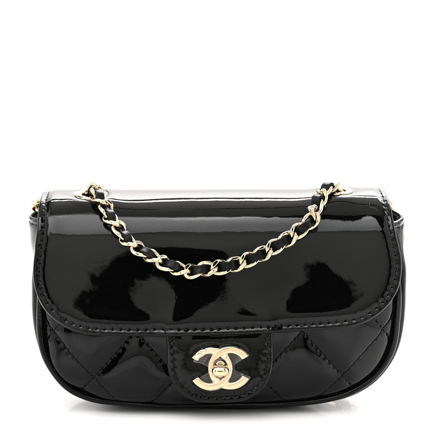 Patent Calfskin Quilted Mini Clutch Black