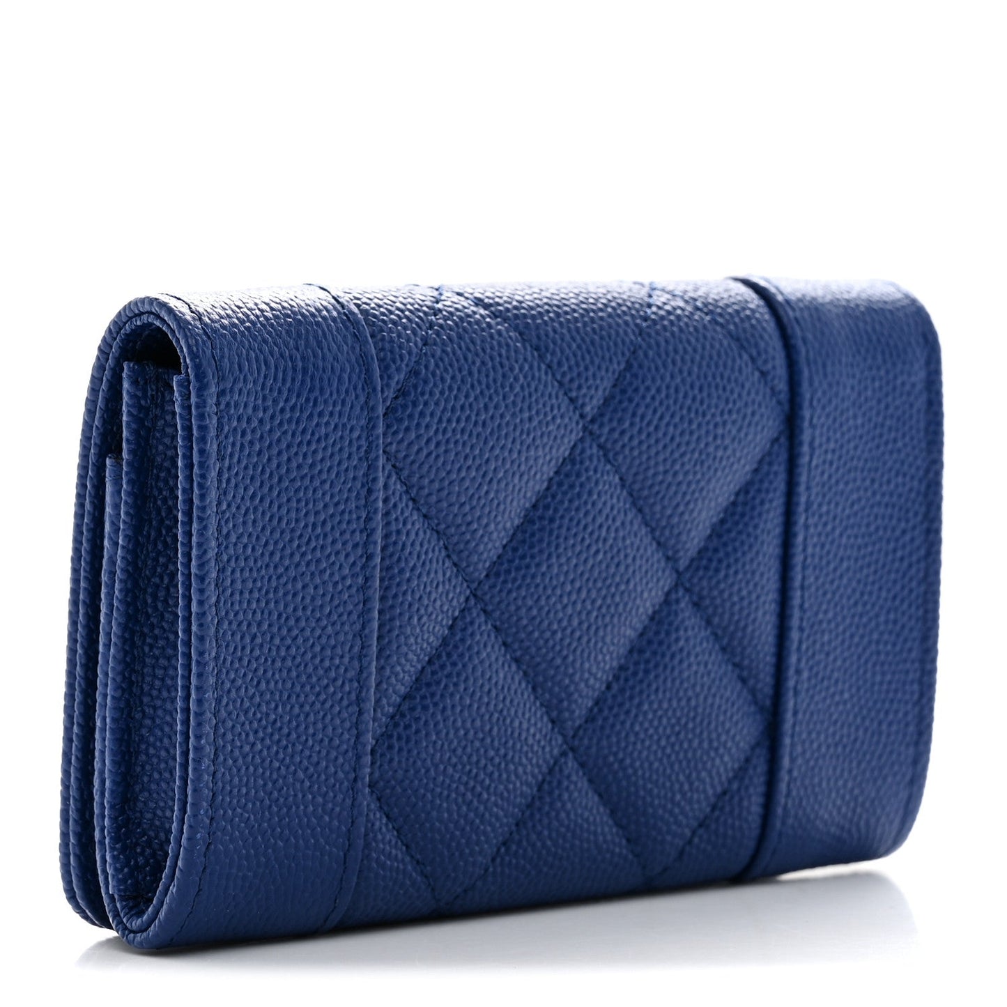 Caviar Chevron Quilted Vintage Mademoiselle Flap Card Holder Blue