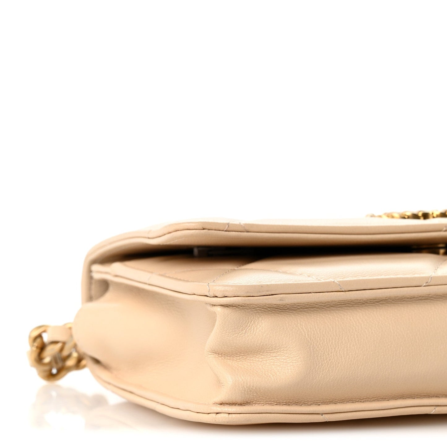 Lambskin Quilted Chanel 19 Wallet On Chain WOC Beige