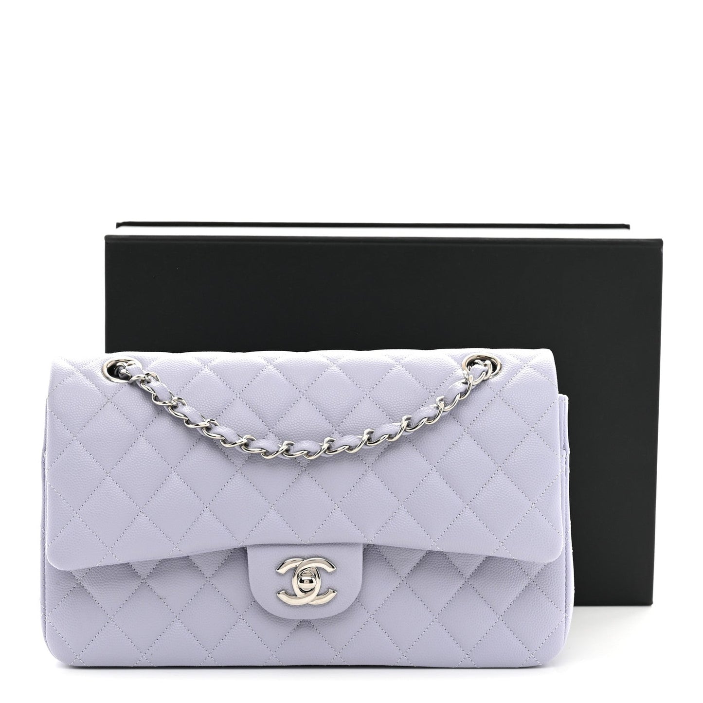 Caviar Quilted Medium Double Flap Light Purple
