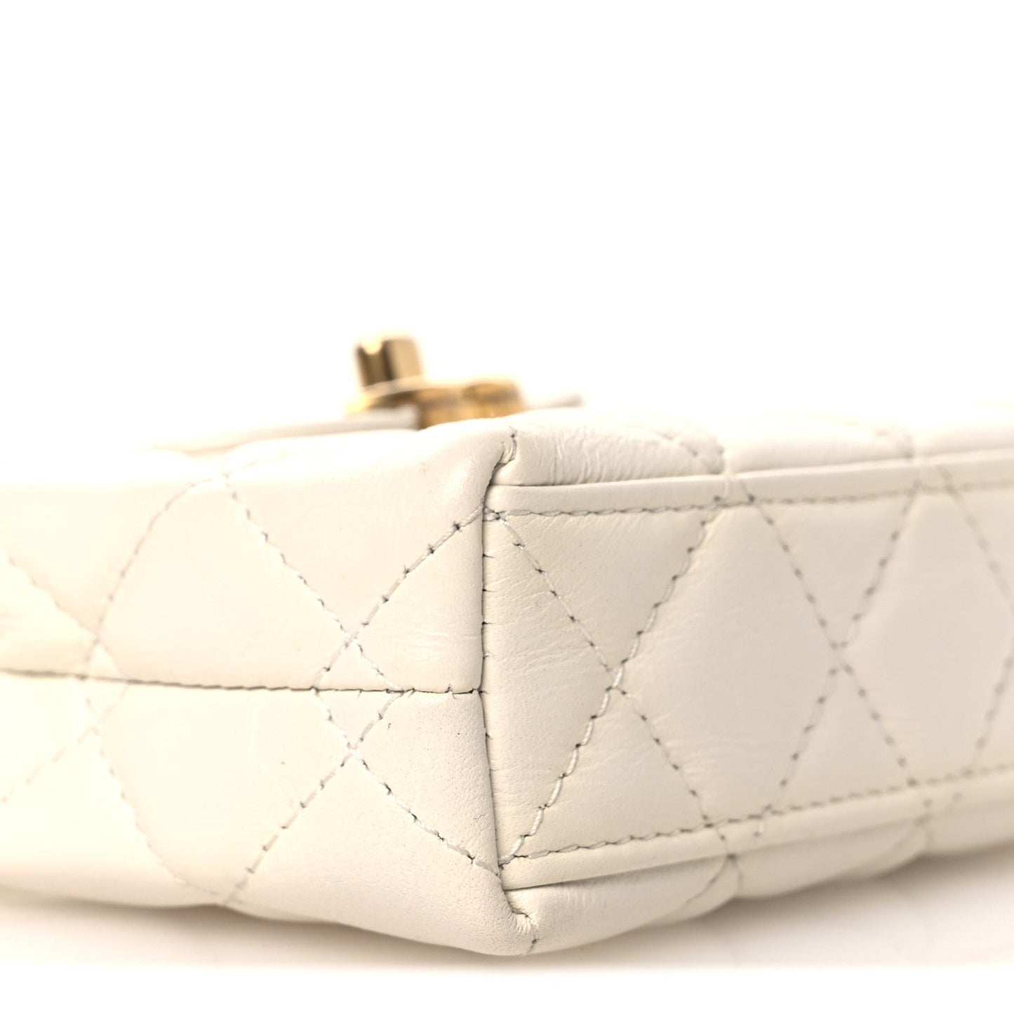 Shiny Aged Calfskin Quilted Mini Nano Kelly Shopper White