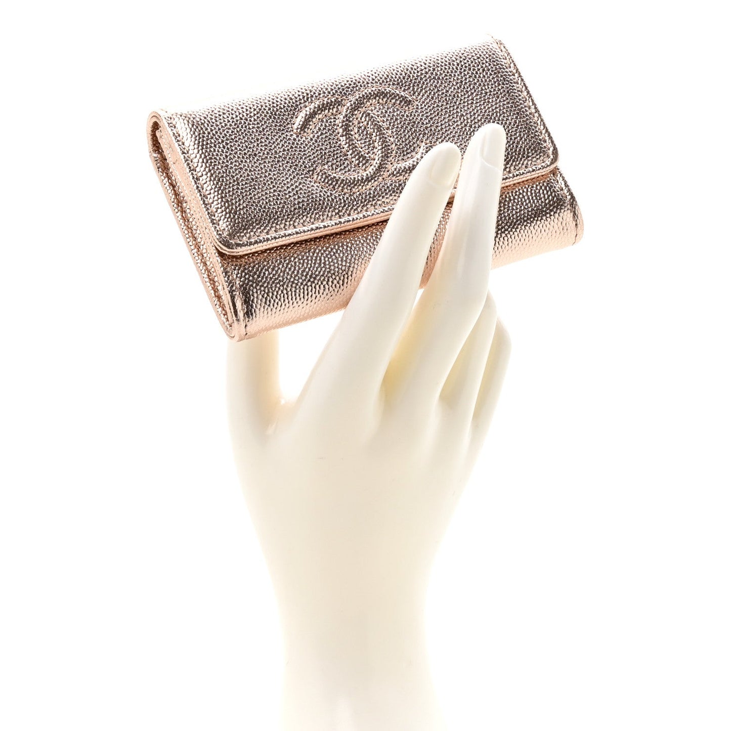 Metallic Caviar Quilted CC Flap Card Holder Copper