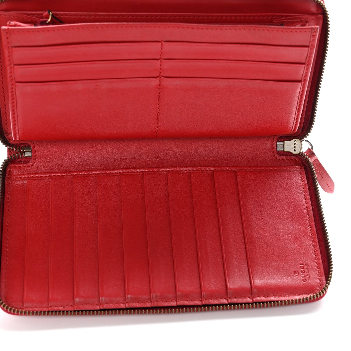 Calfskin Matelasse GG Marmont Zip Around Wallet Hibiscus Red
