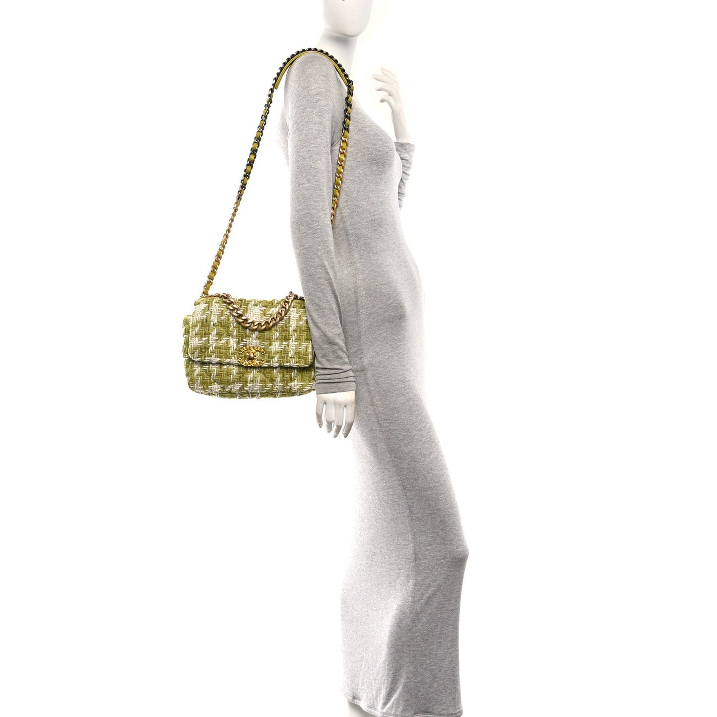 Tweed Quilted Medium Chanel 19 Flap Green