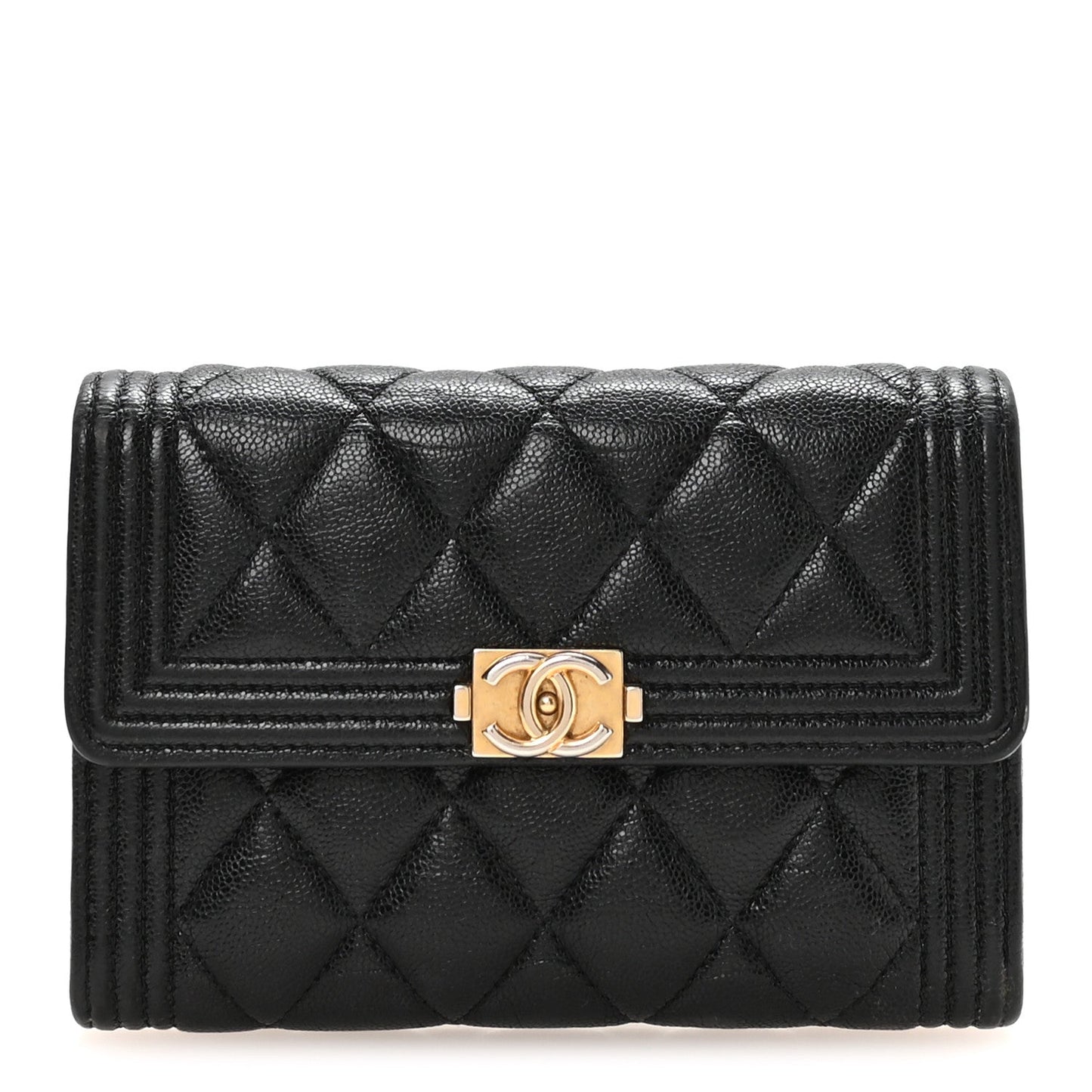 Caviar Quilted Medium Boy Flap Wallet Black