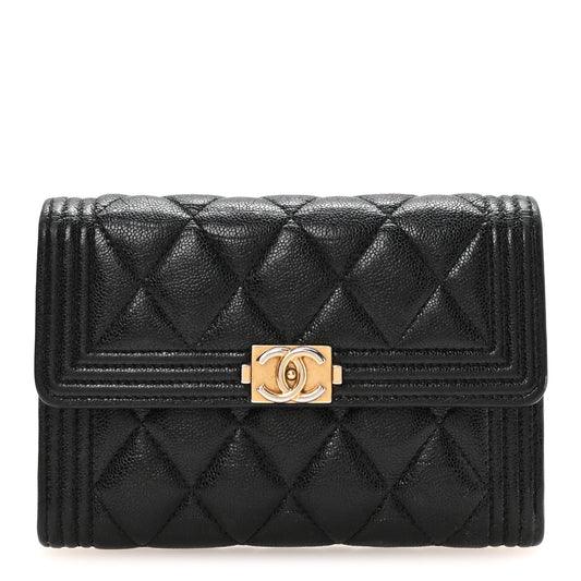 Caviar Quilted Medium Boy Flap Wallet Black