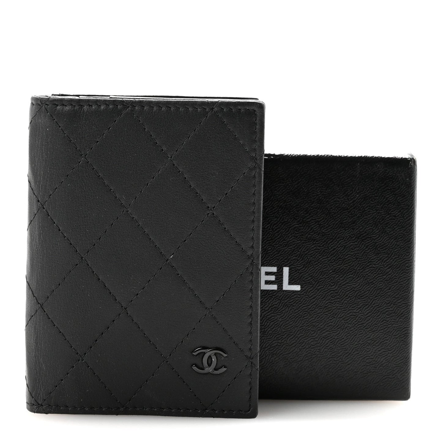 Calfskin Quilted Card Holder Wallet So Black
