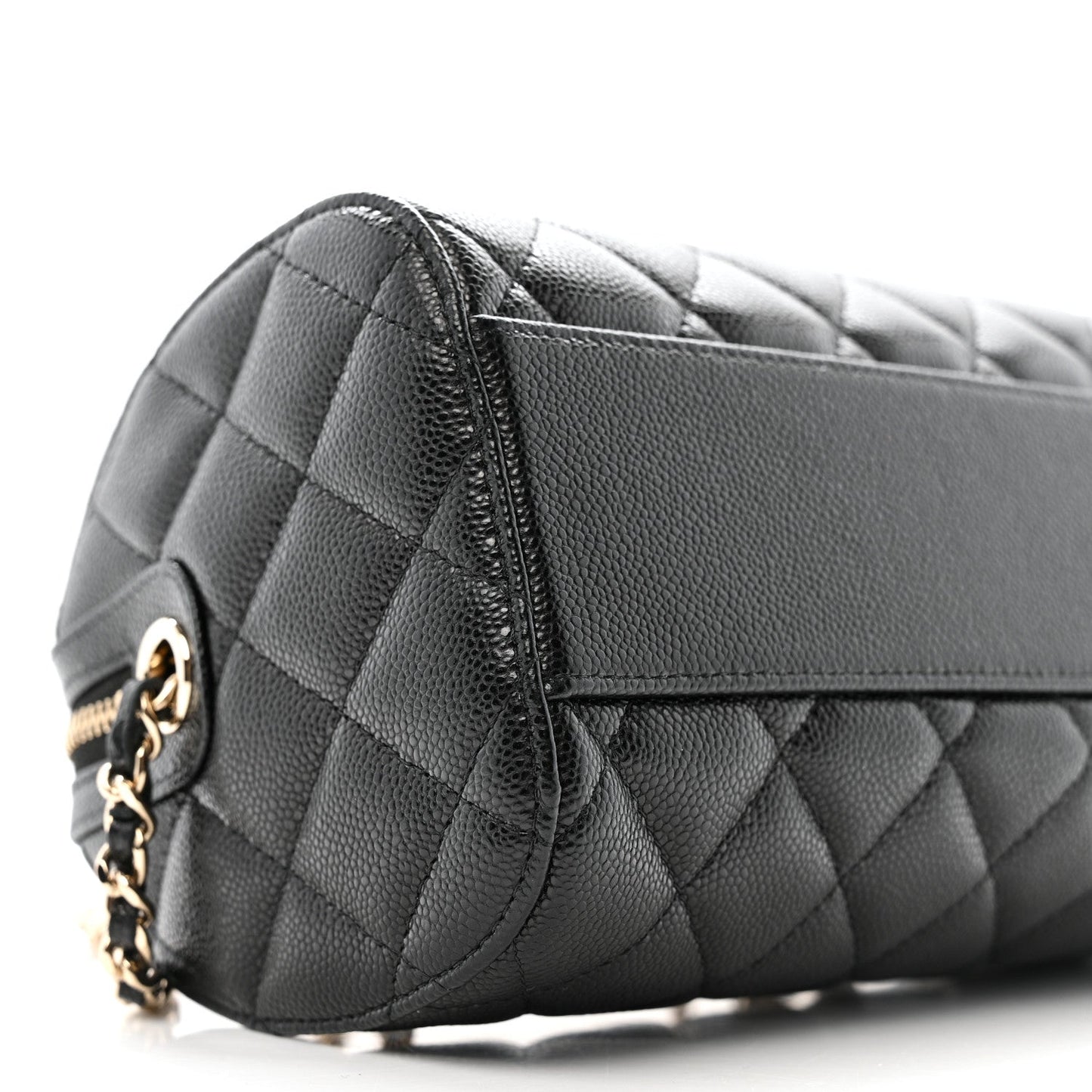 Caviar Quilted Barrel Clutch With Chain  Black