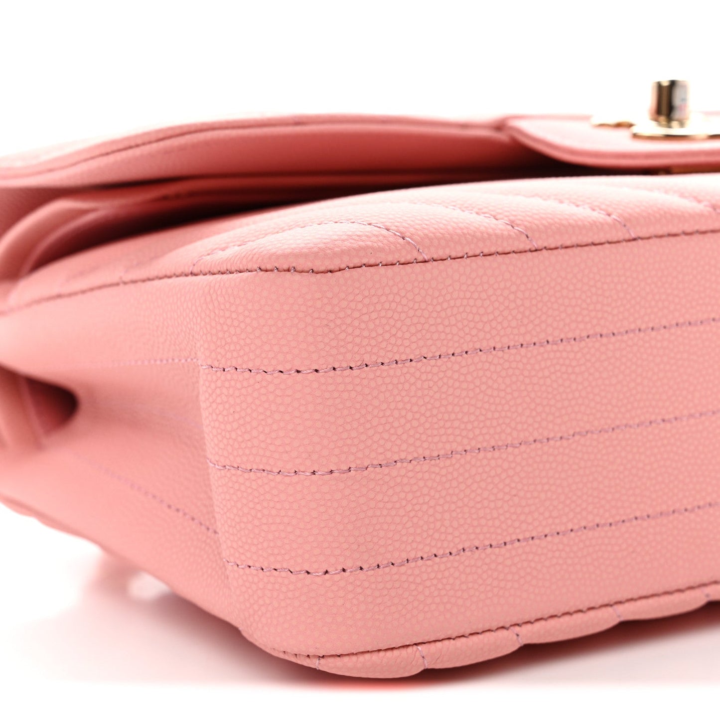 Caviar Chevron Quilted Small Double Flap Pink