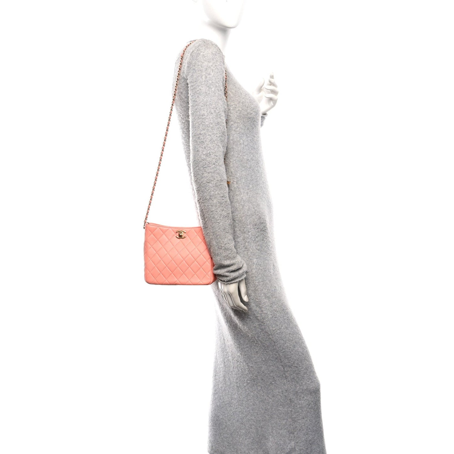 Lambskin Quilted Small Pearl Crush Hobo  Coral