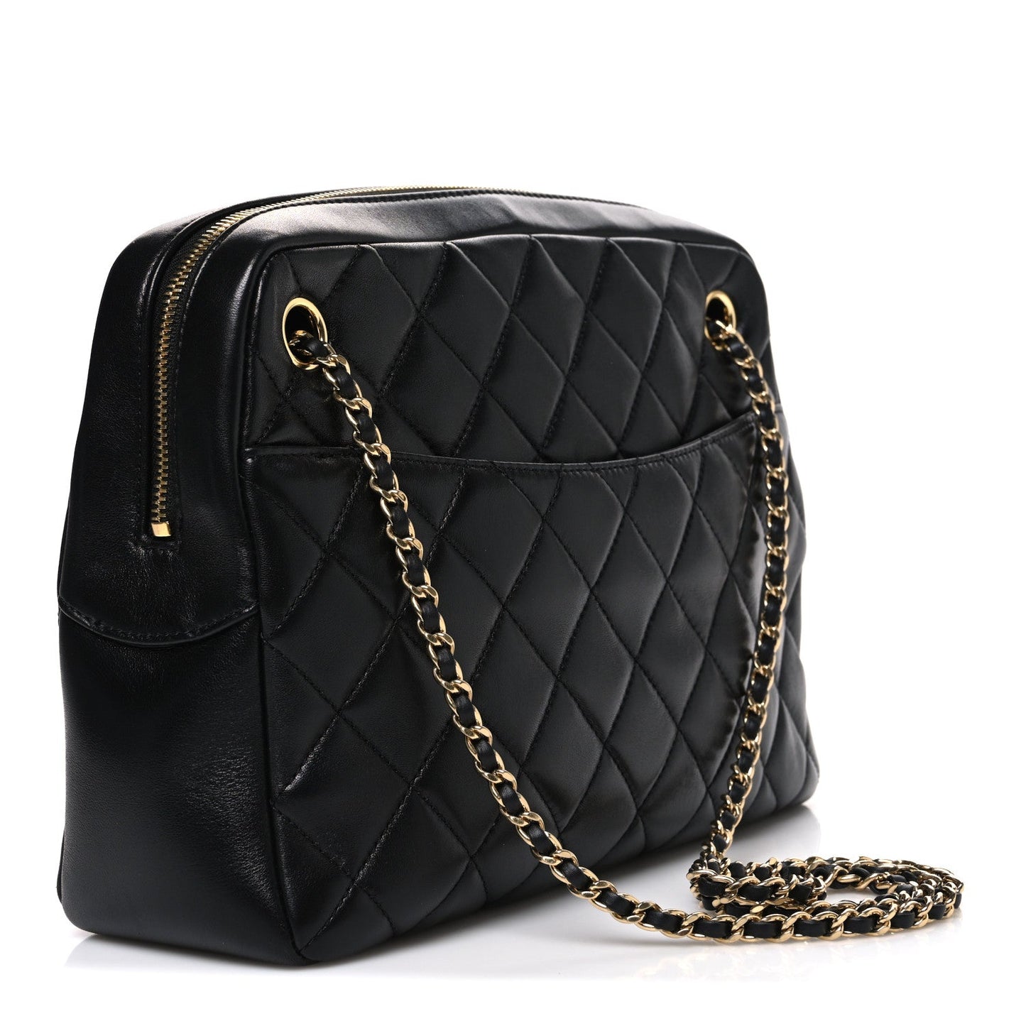 Lambskin Quilted Large Camera Case Black