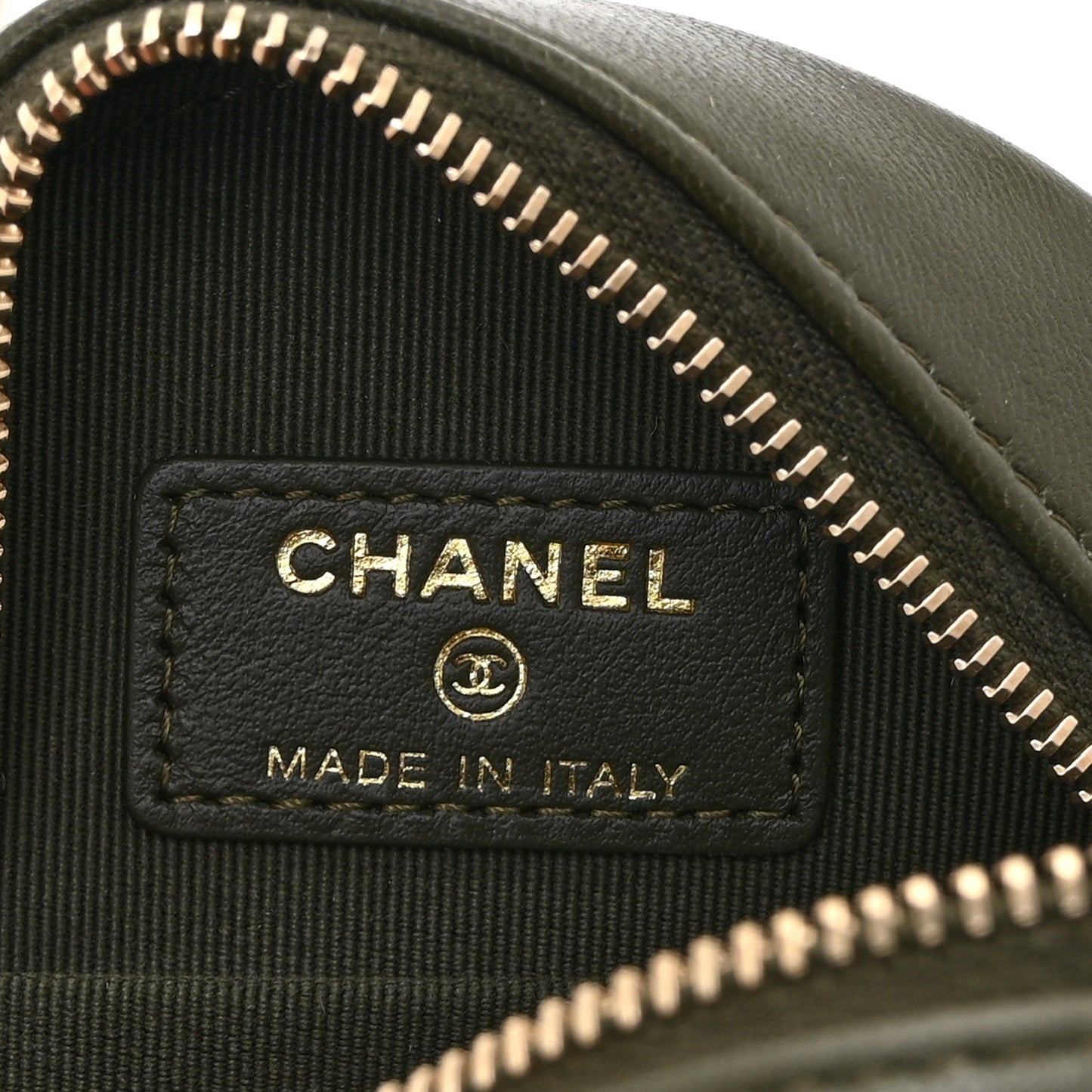 Lambskin Quilted Chanel 19 Round Clutch With Chain Khaki