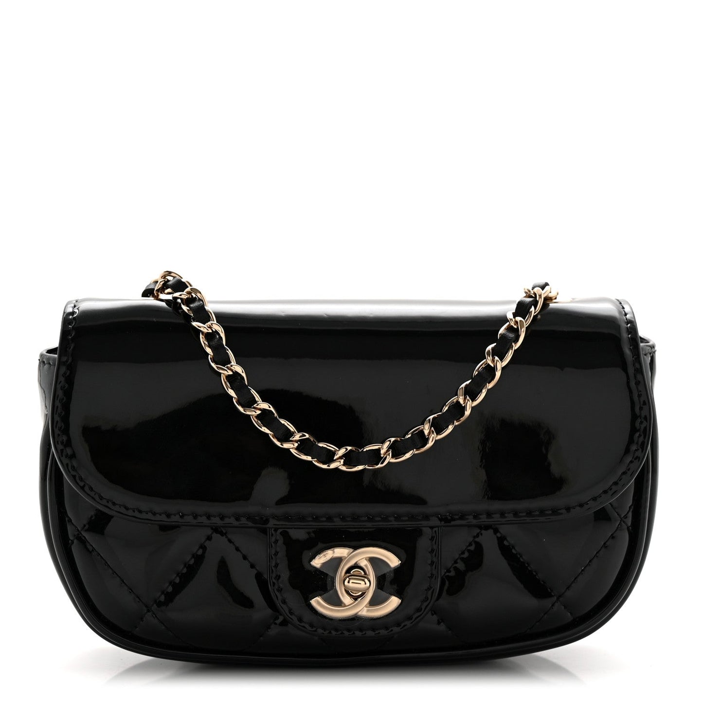 Patent Calfskin Quilted Mini Clutch Black