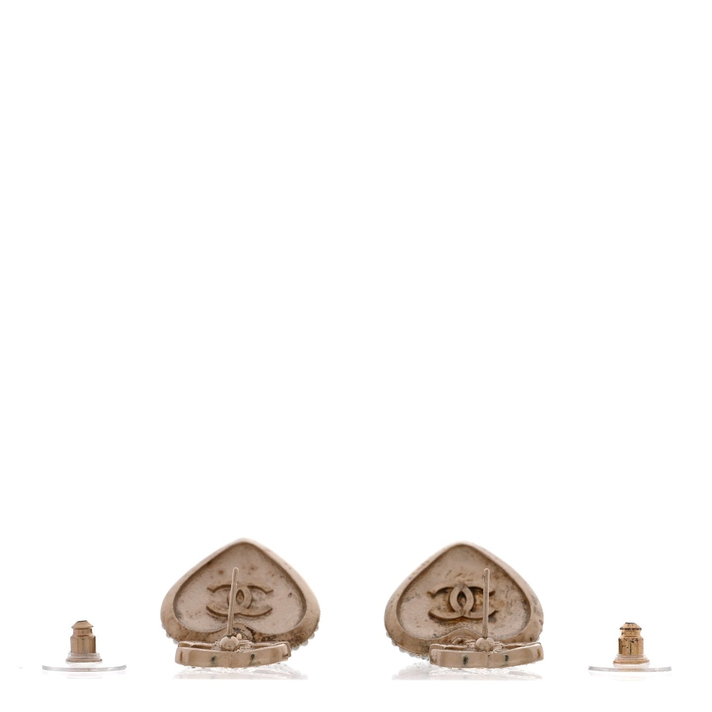 Pearl Crystal CC Heart Drop Earrings Gold White