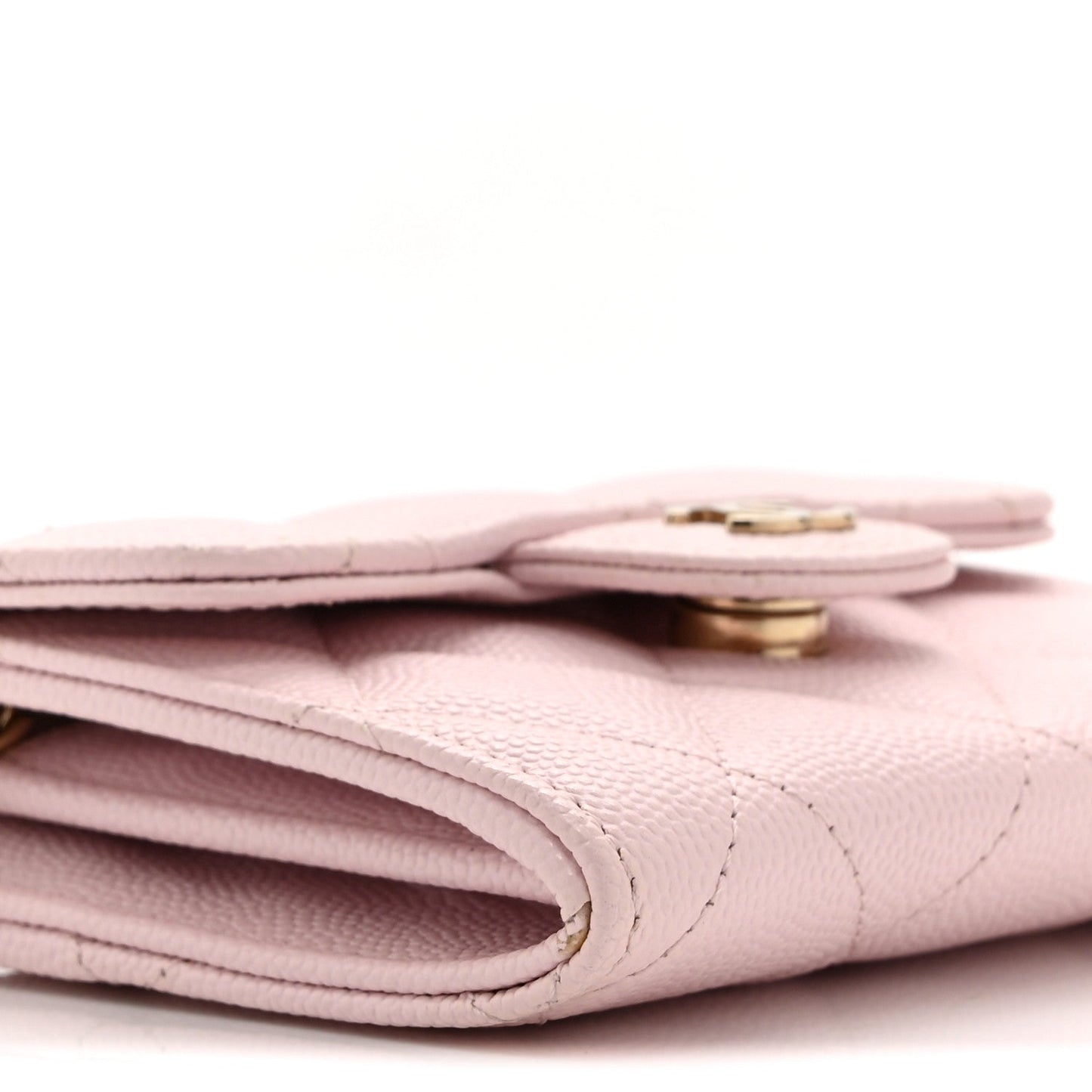 Caviar Quilted Flap Card Holder On Chain Pink