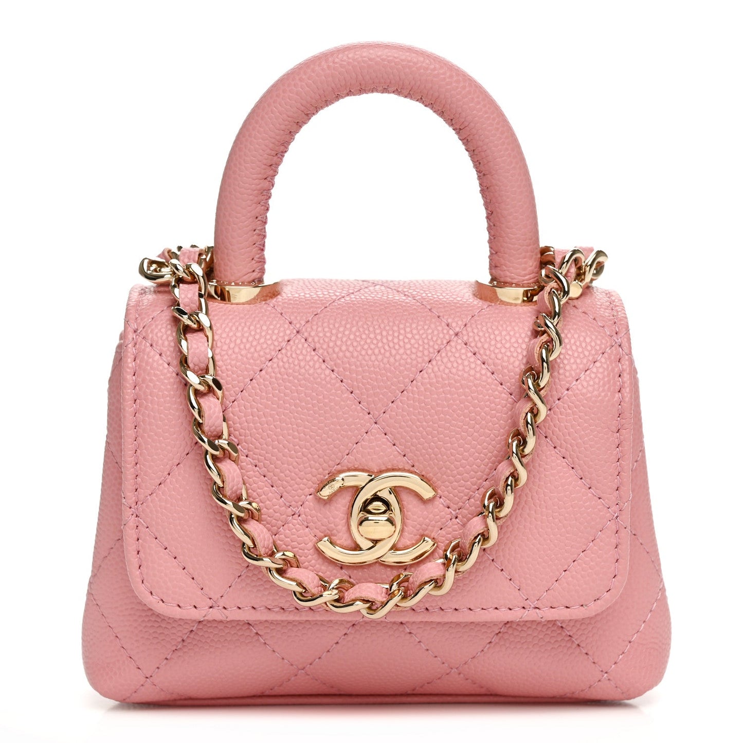 Caviar Quilted Nano Coco Handle Clutch With Chain Pink