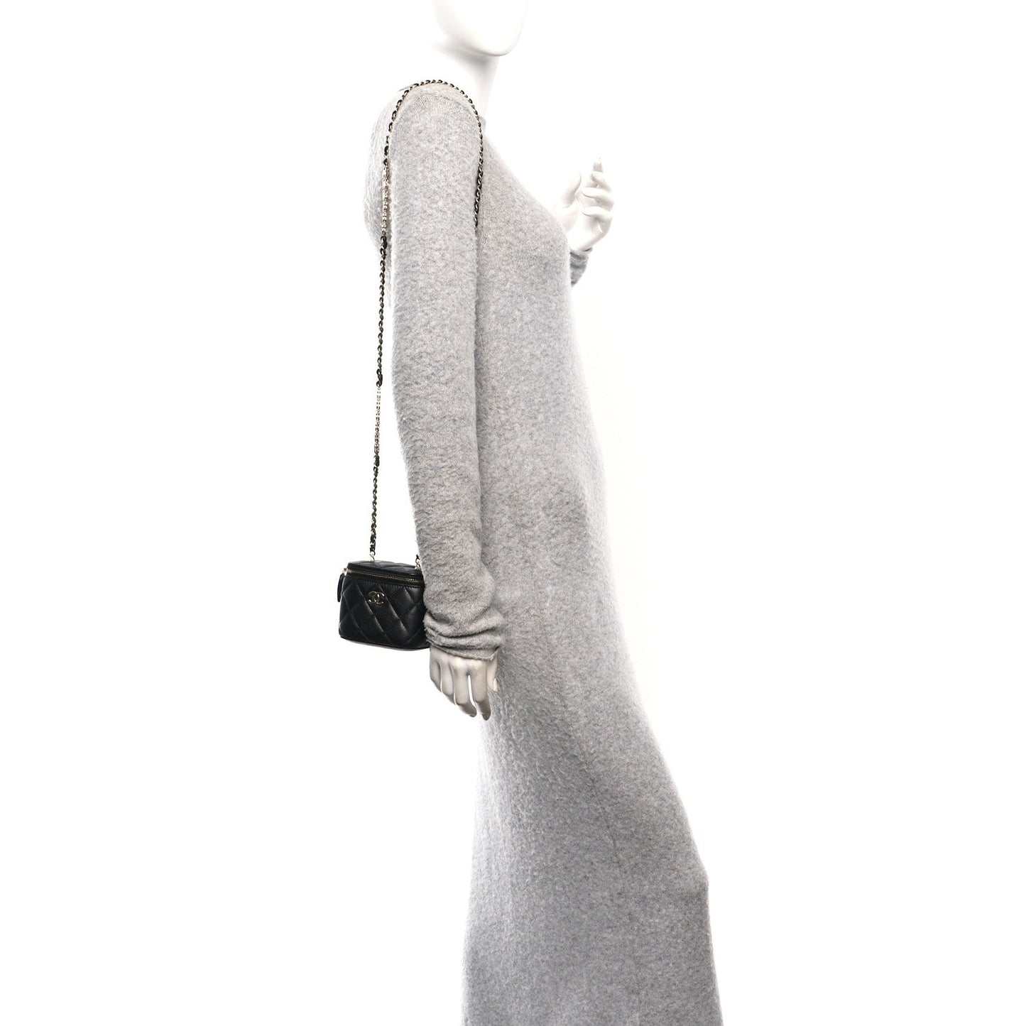Caviar Quilted Mini Vanity Case With Chain Black
