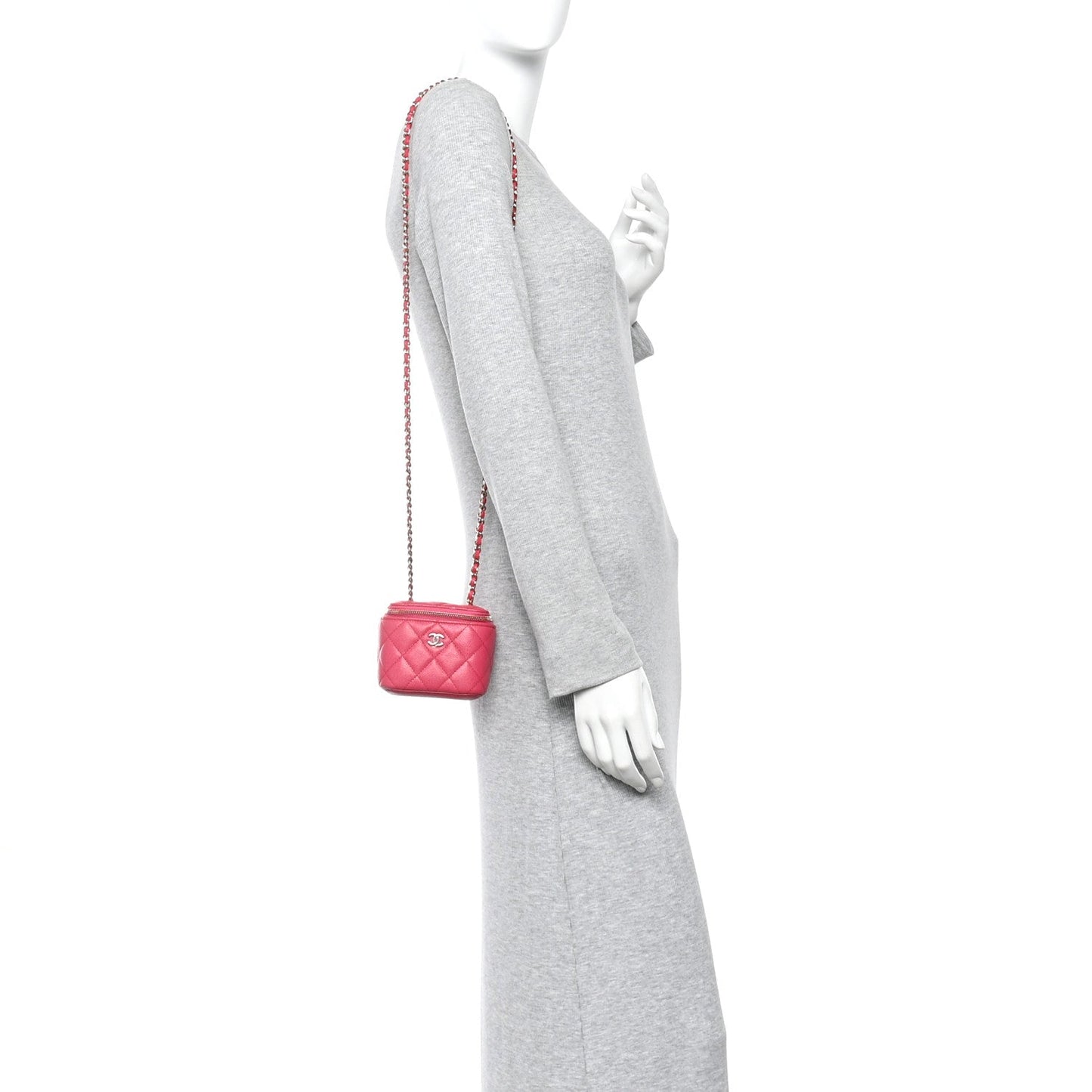 Caviar Quilted Mini Vanity Case With Chain Dark Pink