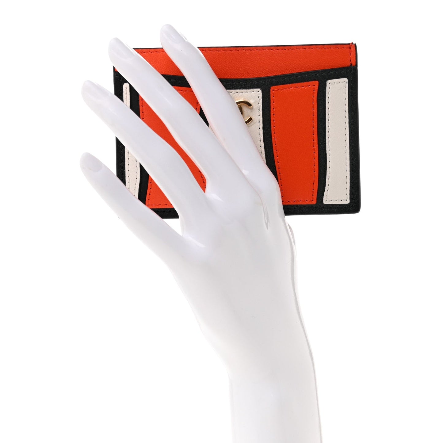 Lambskin Coco Beach Card Holder Orange White Black