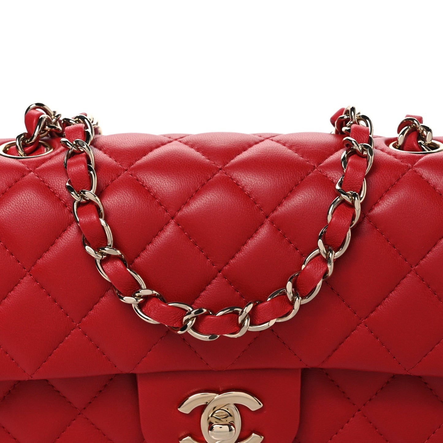 Lambskin Quilted Mini Rectangular Flap Red