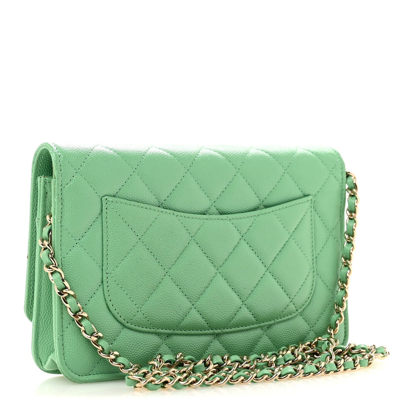 Caviar Quilted Wallet On Chain WOC Green