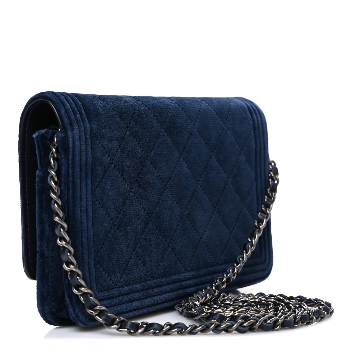 Velvet Quilted Boy Wallet On Chain WOC Blue