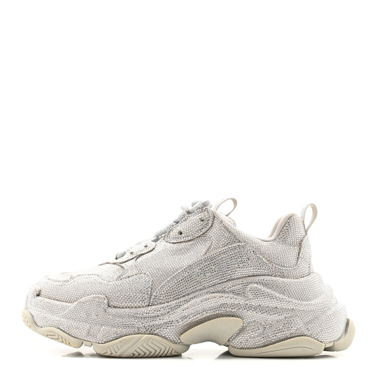 Microfiber Strass Embellished Womens Triple S Sneakers 39 Light Grey