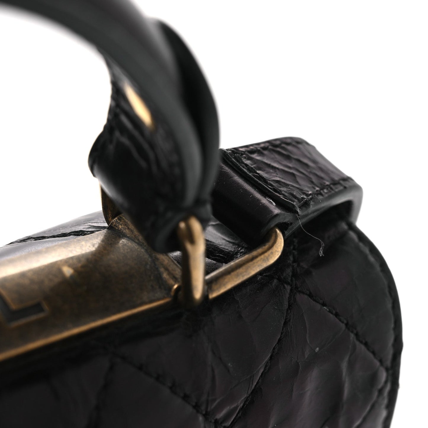 Glazed Calfskin Quilted Rita Top Handle Flap Black