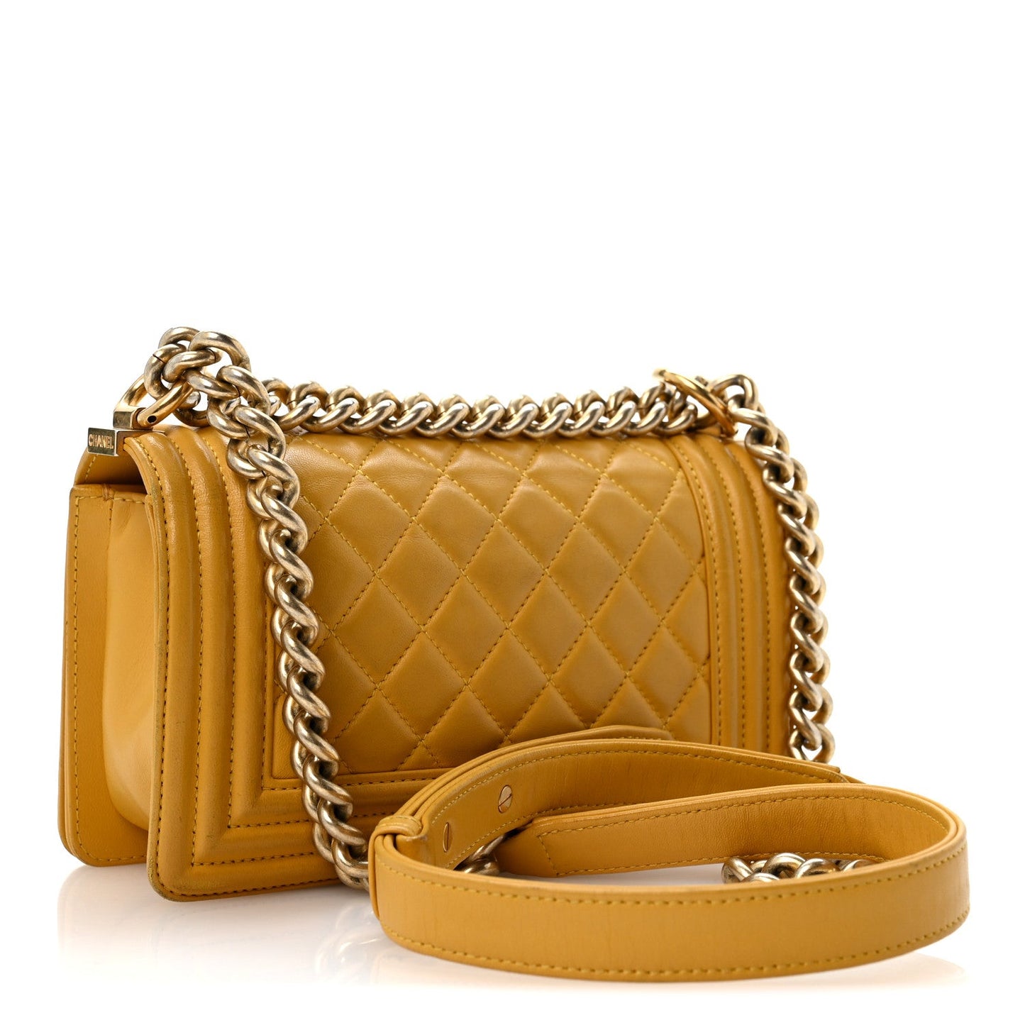 Lambskin Quilted Small Boy Flap Yellow