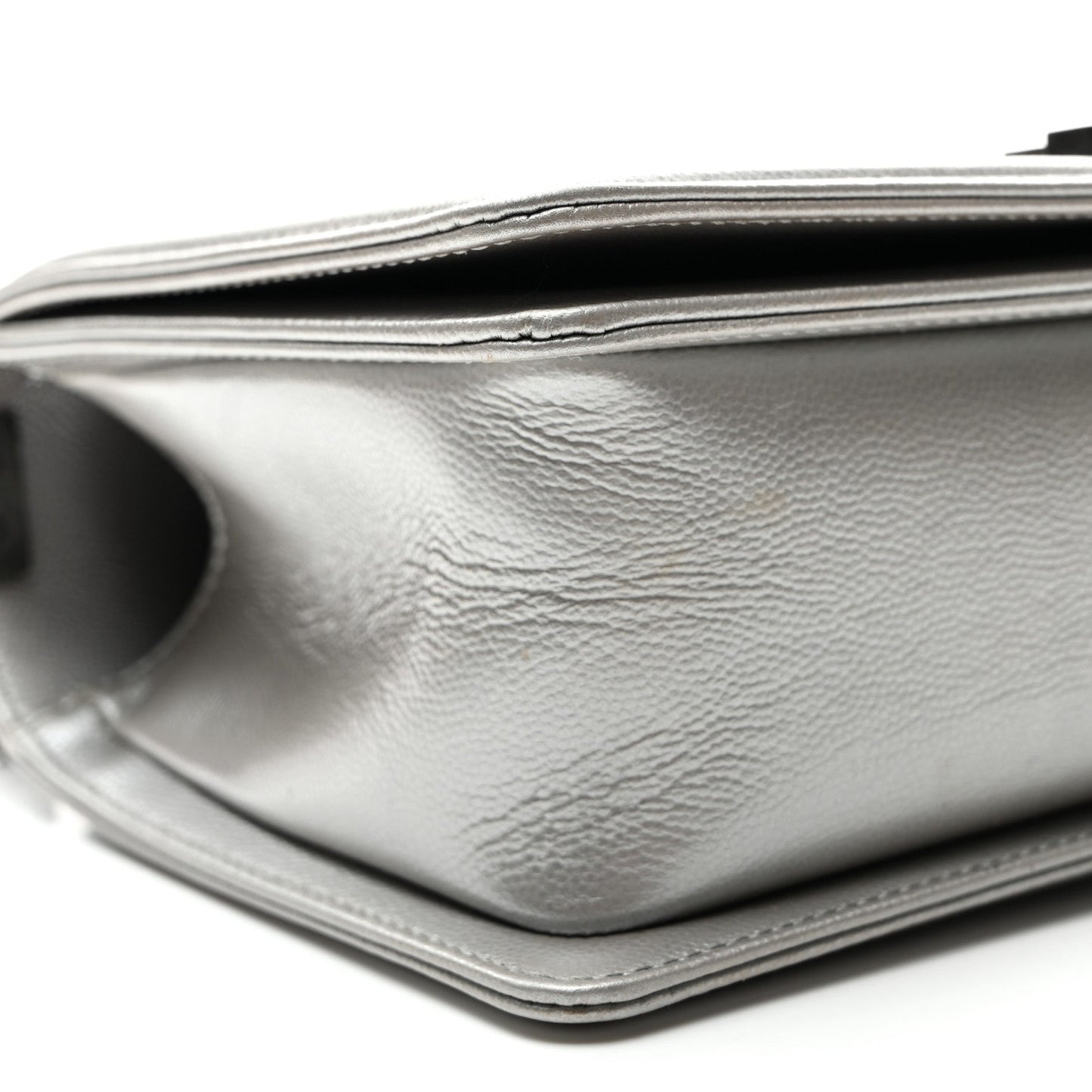 Metallic Caviar Chevron Quilted Medium Boy Flap Silver