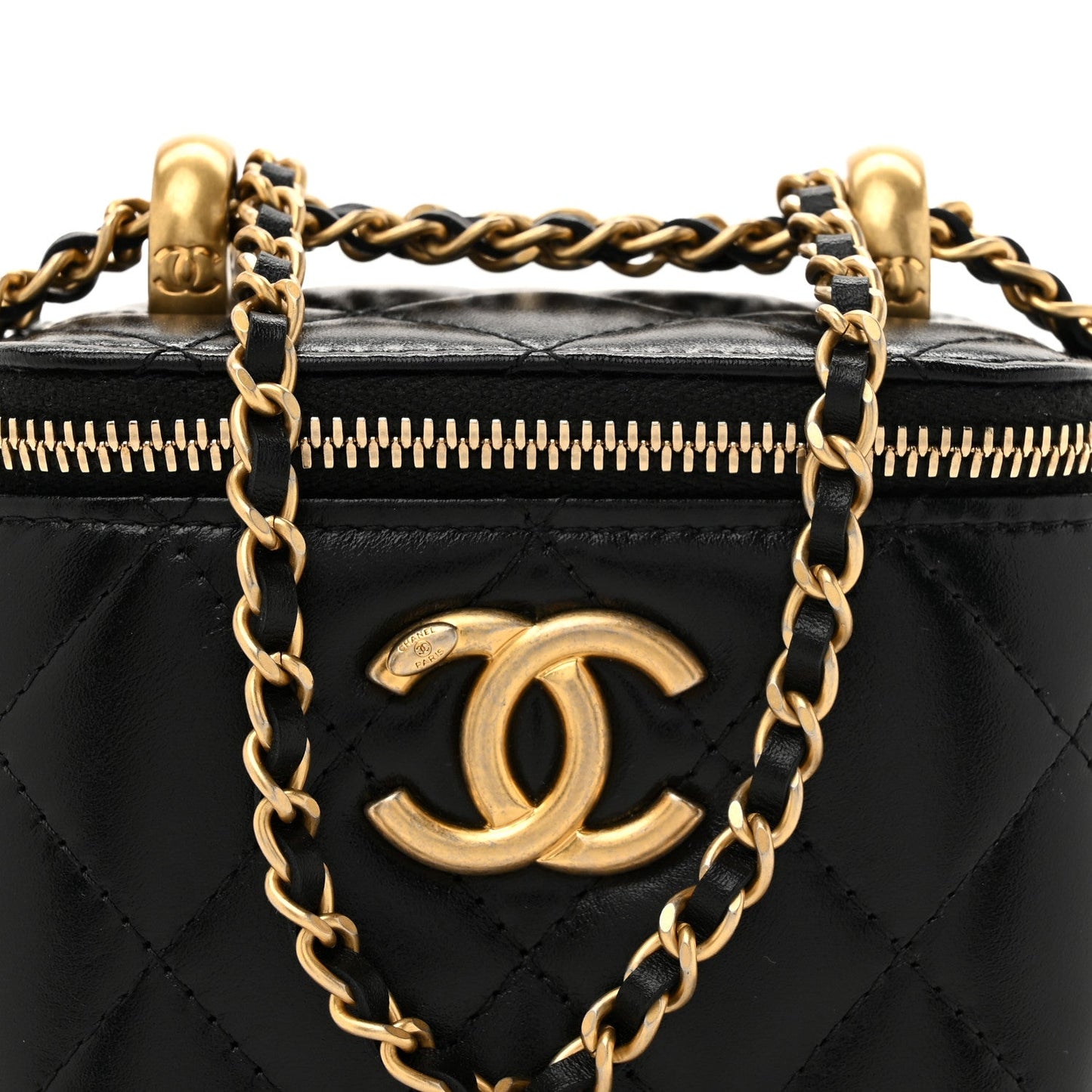 Calfskin Quilted Mini Perfect Fit Vanity Case With Chain Black