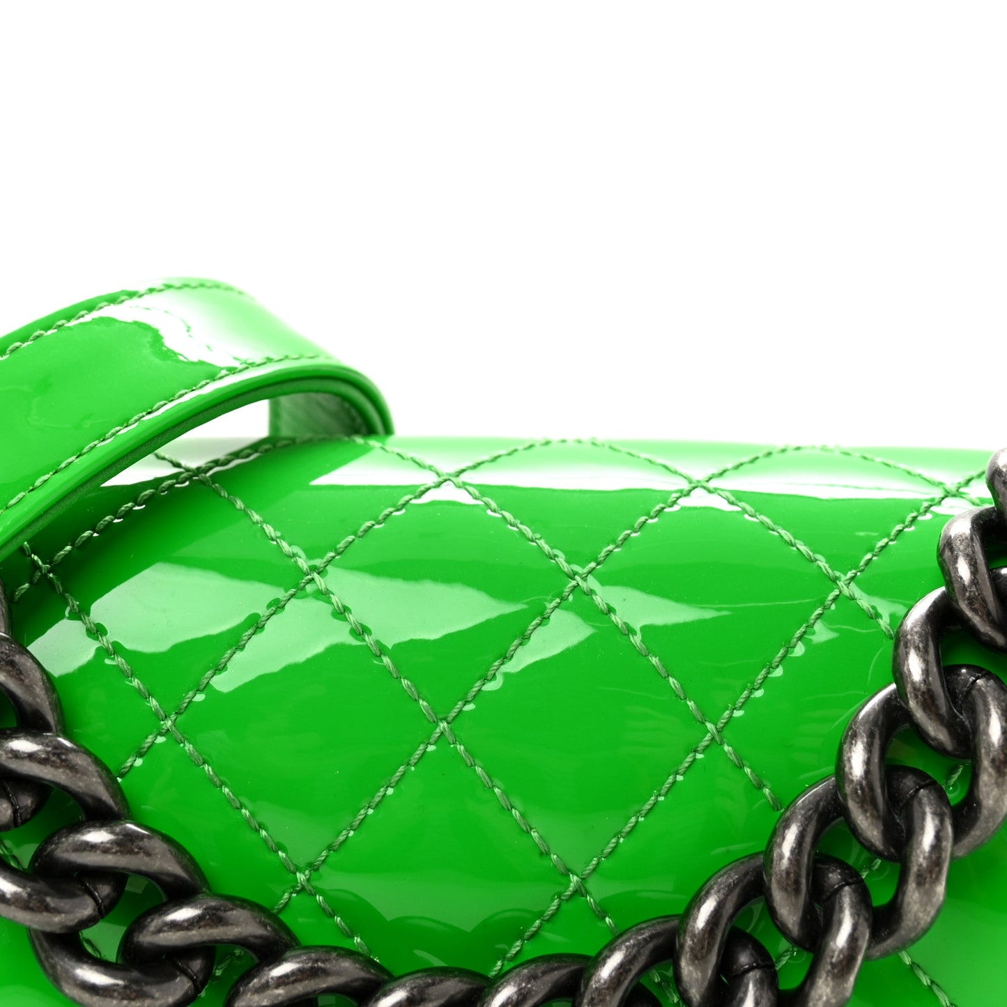 Patent Quilted Small Boy Flap Green