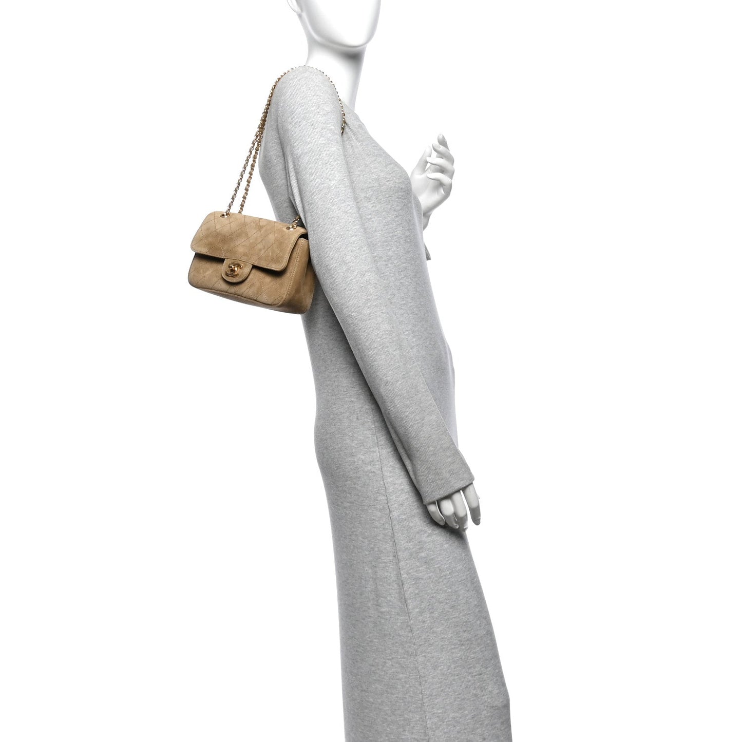 Suede Calfskin Mini Souplissimo Flap Dark Beige