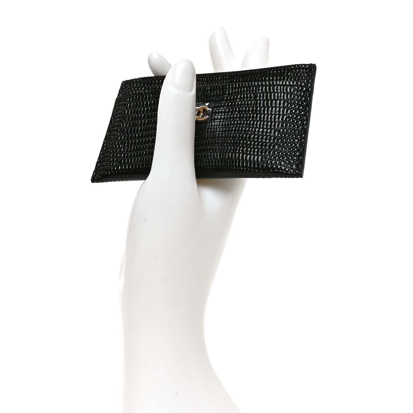 Calfskin Lizard Embossed Zip Card Holder Black Black
